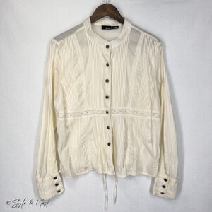 Womens Semi Sheer Equestrian Blouse Embroidered Lacey Romantic Peasant Size XL